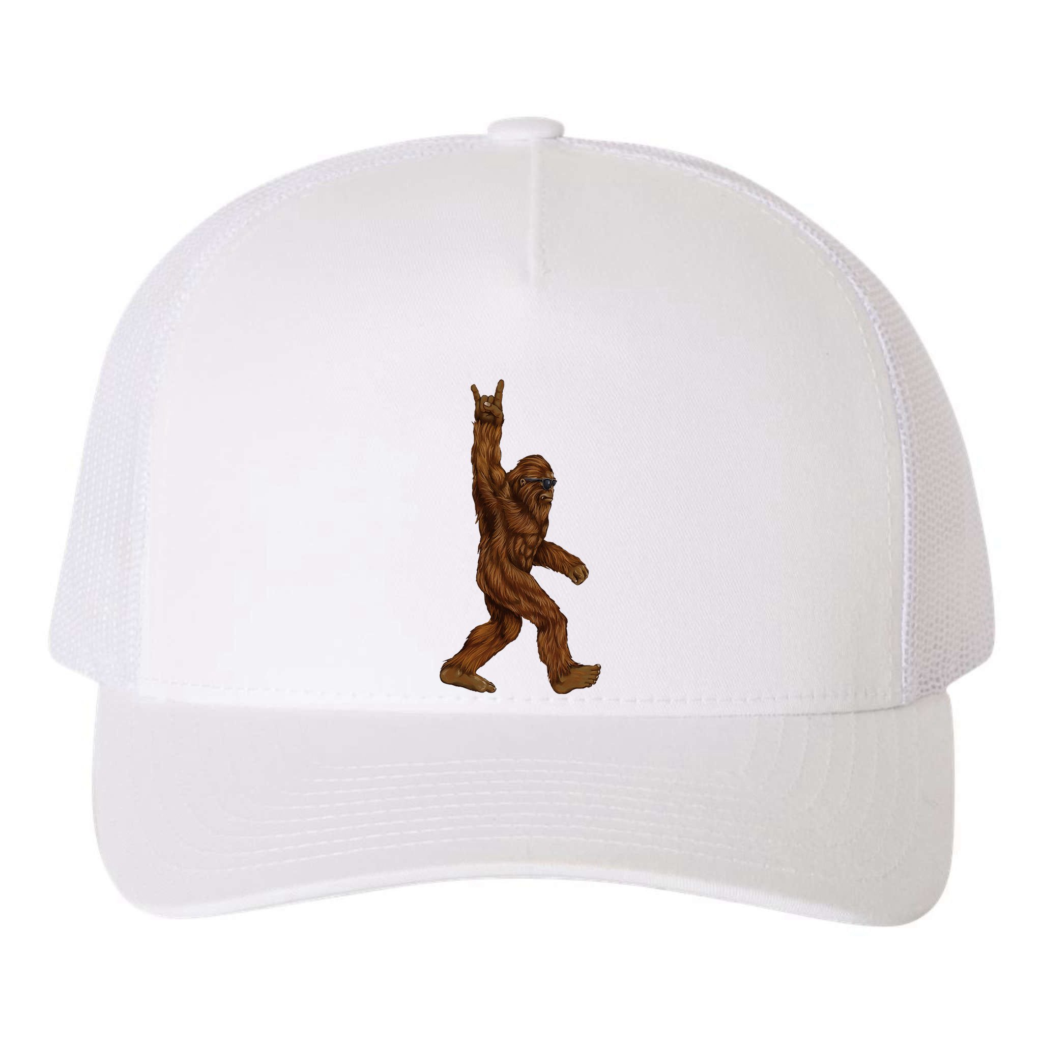 Bigfoot Sasquatch Rock and Roll Sunglasses Rock On Yupoong Adult 5-Panel Trucker Hat