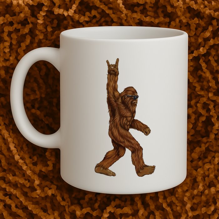 Bigfoot Sasquatch Rock and Roll Sunglasses Rock On Mug