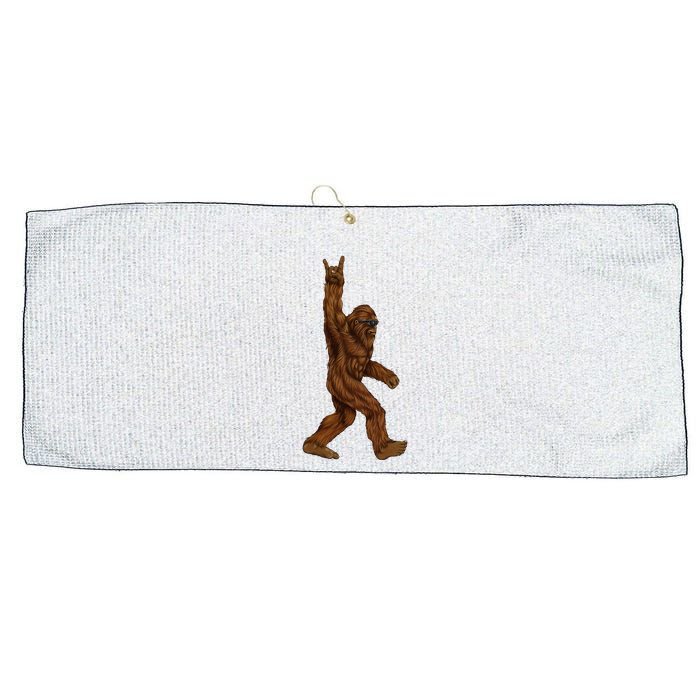 Bigfoot Sasquatch Rock and Roll Sunglasses Rock On Large Microfiber Waffle Golf Towel