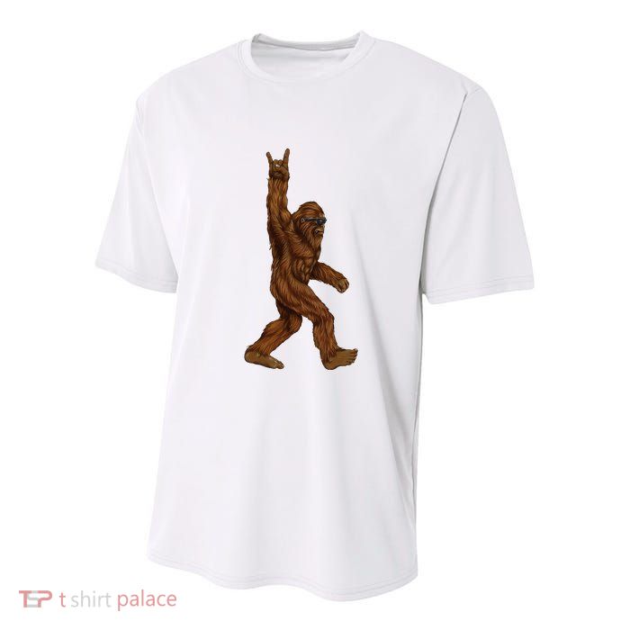 Bigfoot Sasquatch Rock and Roll Sunglasses Rock On Youth Performance Sprint T-Shirt