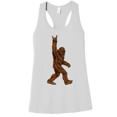 Bigfoot Sasquatch Rock and Roll Sunglasses Rock On Women's Racerback Tank