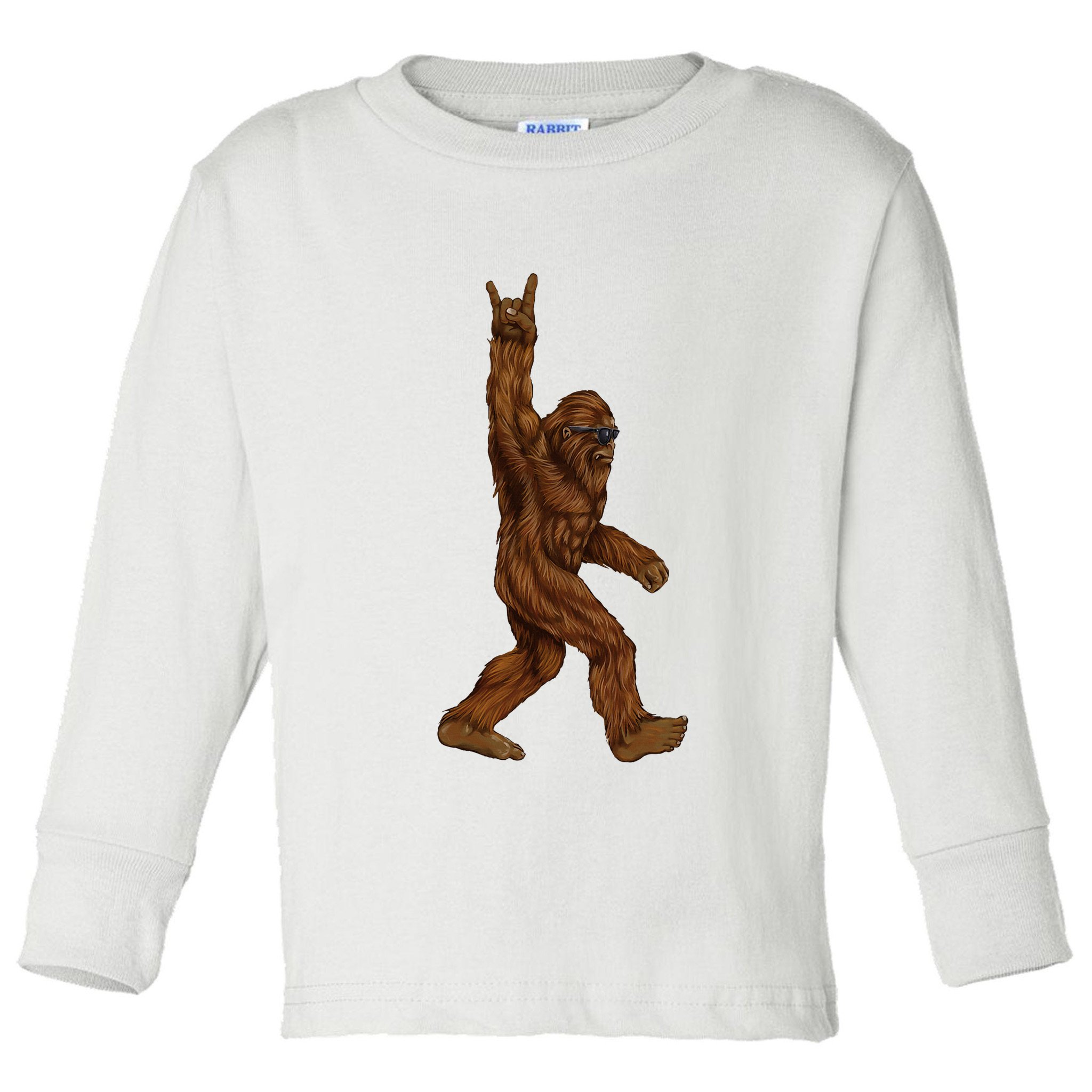 Bigfoot Sasquatch Rock and Roll Sunglasses Rock On Toddler Long Sleeve Shirt