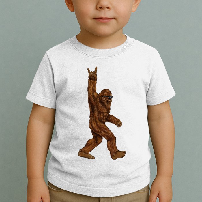 Bigfoot Sasquatch Rock and Roll Sunglasses Rock On Toddler T-Shirt