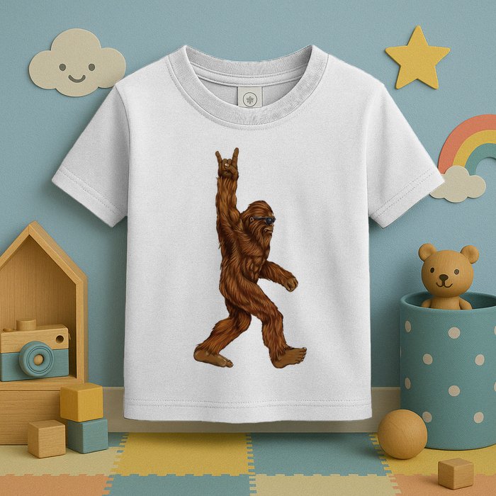 Bigfoot Sasquatch Rock and Roll Sunglasses Rock On Toddler T-Shirt