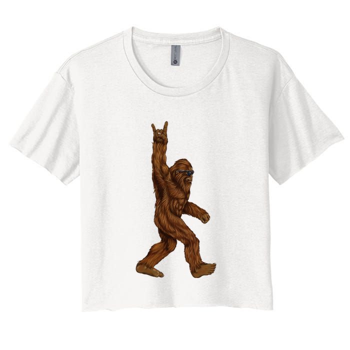 Bigfoot Sasquatch Rock and Roll Sunglasses Rock On Women's Crop Top Tee