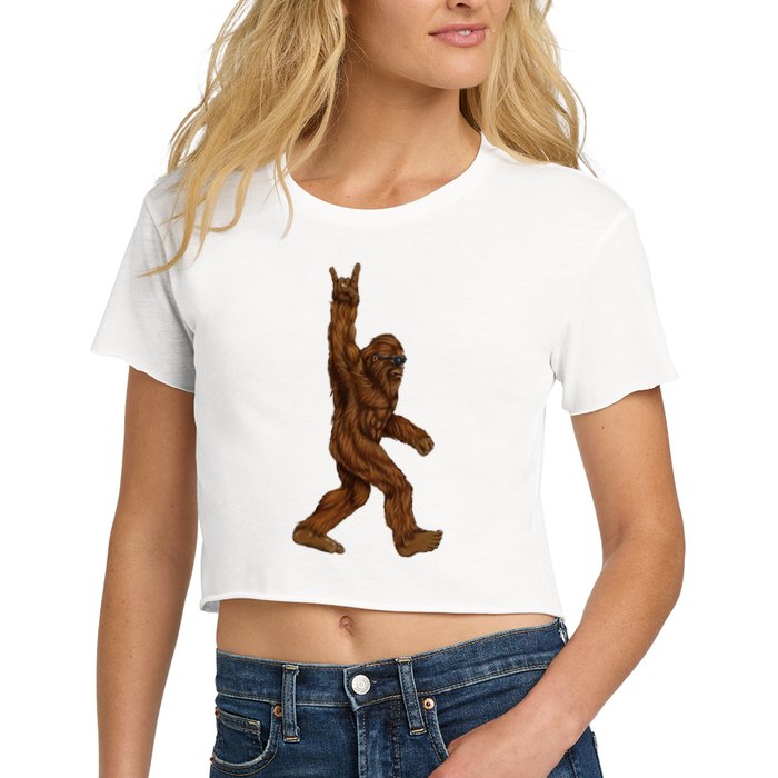 Bigfoot Sasquatch Rock and Roll Sunglasses Rock On Women's Crop Top Tee