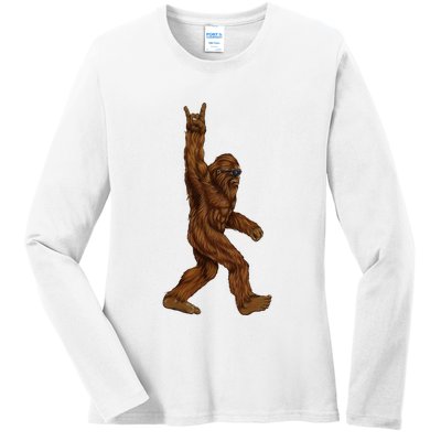 Bigfoot Sasquatch Rock and Roll Sunglasses Rock On Ladies Long Sleeve Shirt