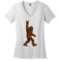 Bigfoot Sasquatch Rock and Roll Sunglasses Rock On Women's V-Neck T-Shirt