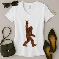 Bigfoot Sasquatch Rock and Roll Sunglasses Rock On Women's V-Neck T-Shirt