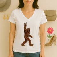 Bigfoot Sasquatch Rock and Roll Sunglasses Rock On Women's V-Neck T-Shirt