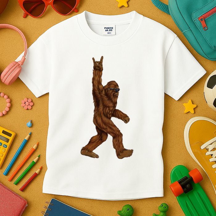 Bigfoot Sasquatch Rock and Roll Sunglasses Rock On Kids T-Shirt