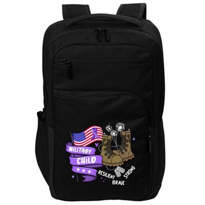 Brave Strong Resilient Military Child Us Flag Impact Tech Backpack