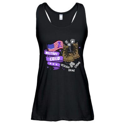 Brave Strong Resilient Military Child Us Flag Ladies Essential Flowy Tank