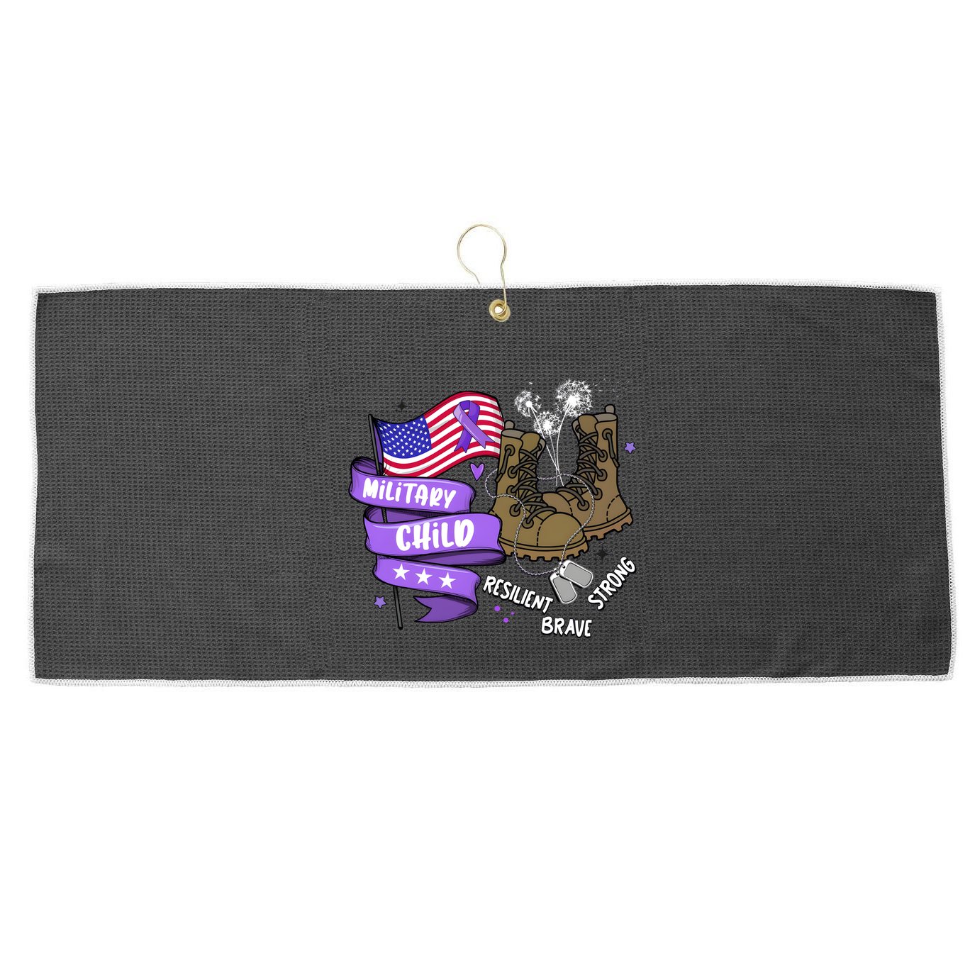 Brave Strong Resilient Military Child Us Flag Large Microfiber Waffle Golf Towel