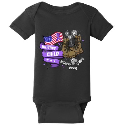 Brave Strong Resilient Military Child Us Flag Baby Bodysuit