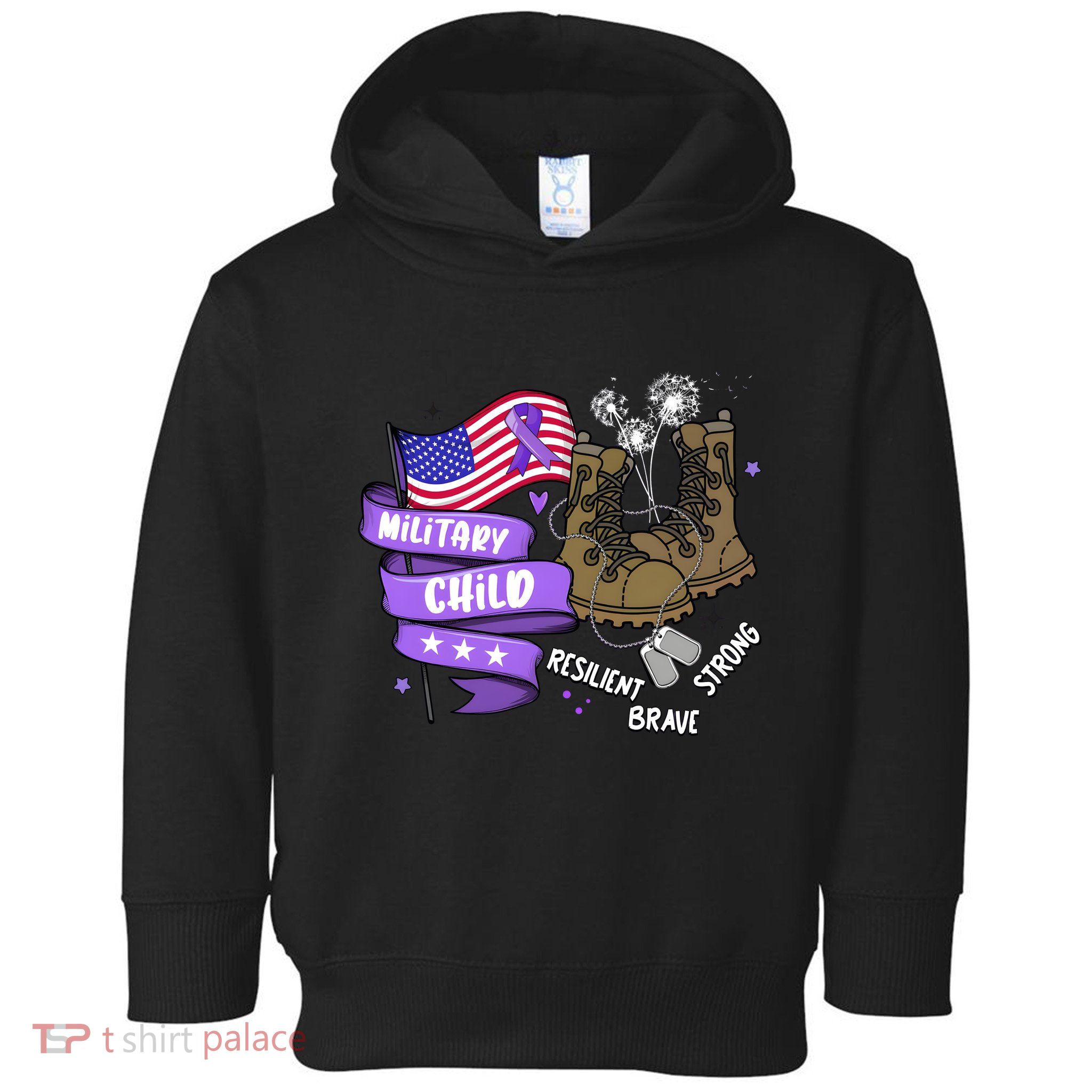 Brave Strong Resilient Military Child Us Flag Toddler Hoodie