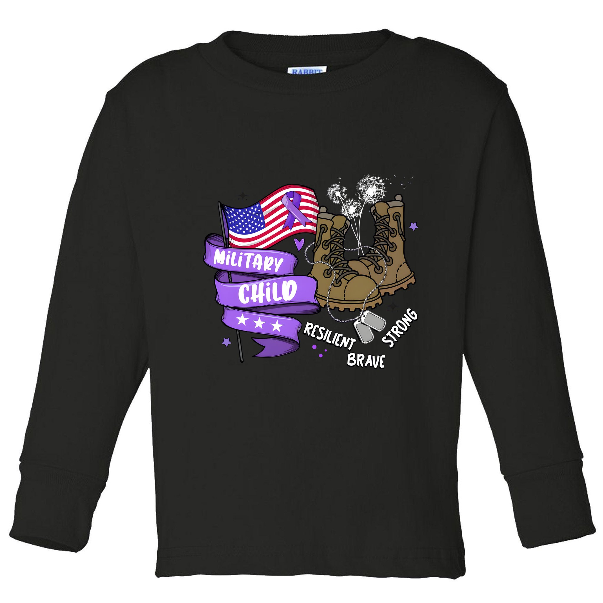 Brave Strong Resilient Military Child Us Flag Toddler Long Sleeve Shirt