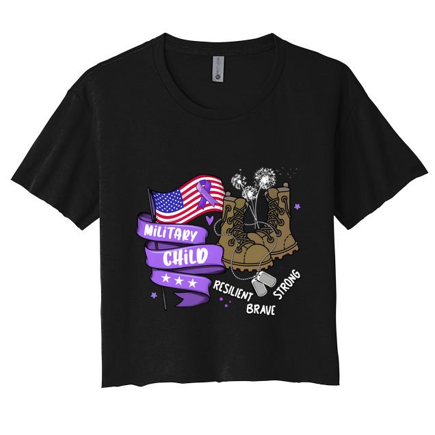 Brave Strong Resilient Military Child Us Flag Crop Top