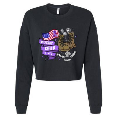 Brave Strong Resilient Military Child Us Flag Cropped Pullover Crew