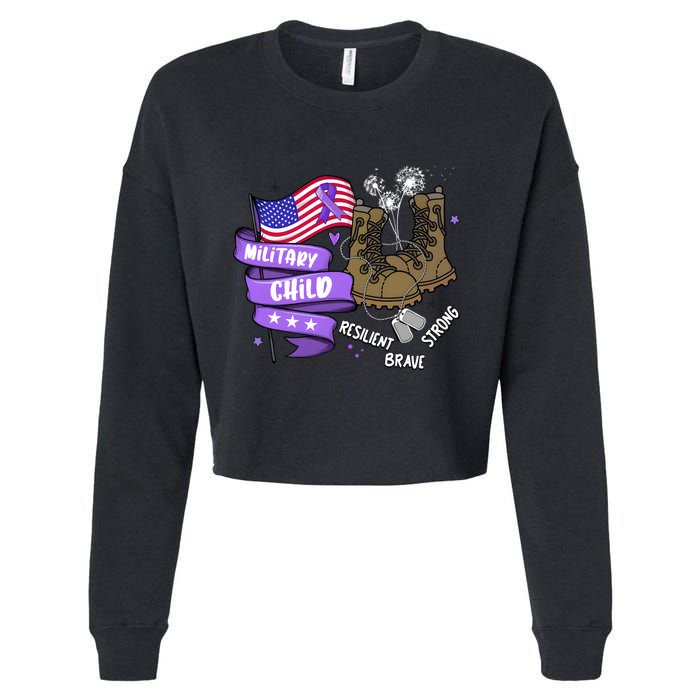 Brave Strong Resilient Military Child Us Flag Cropped Pullover Crew