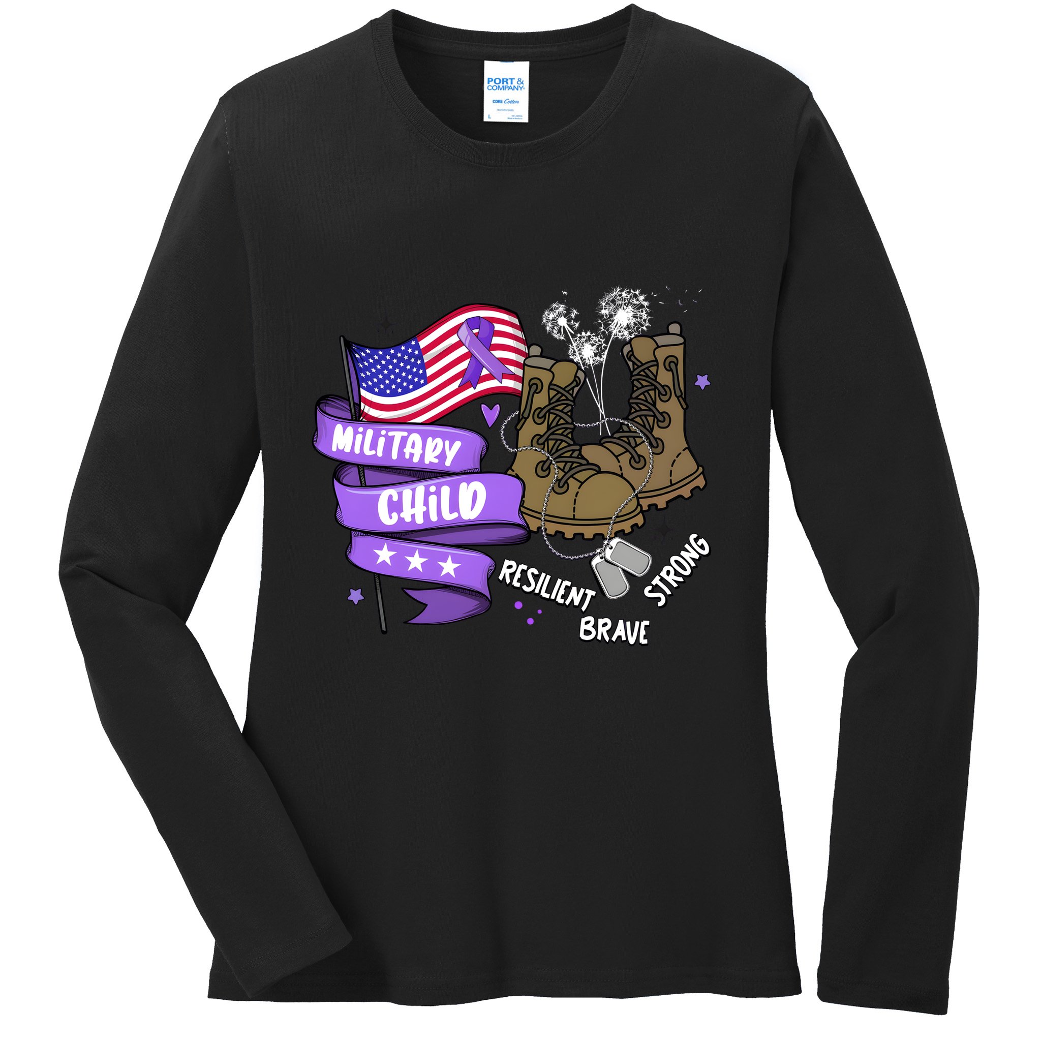 Brave Strong Resilient Military Child Us Flag Ladies Long Sleeve Shirt