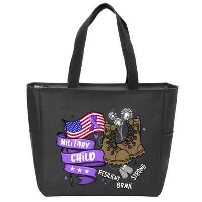 Brave Strong Resilient Military Child Us Flag Zip Tote Bag