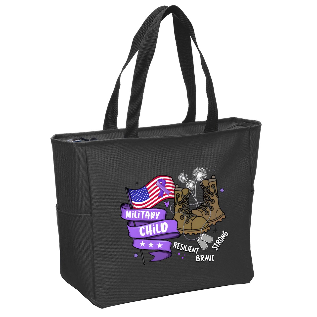 Brave Strong Resilient Military Child Us Flag Zip Tote Bag