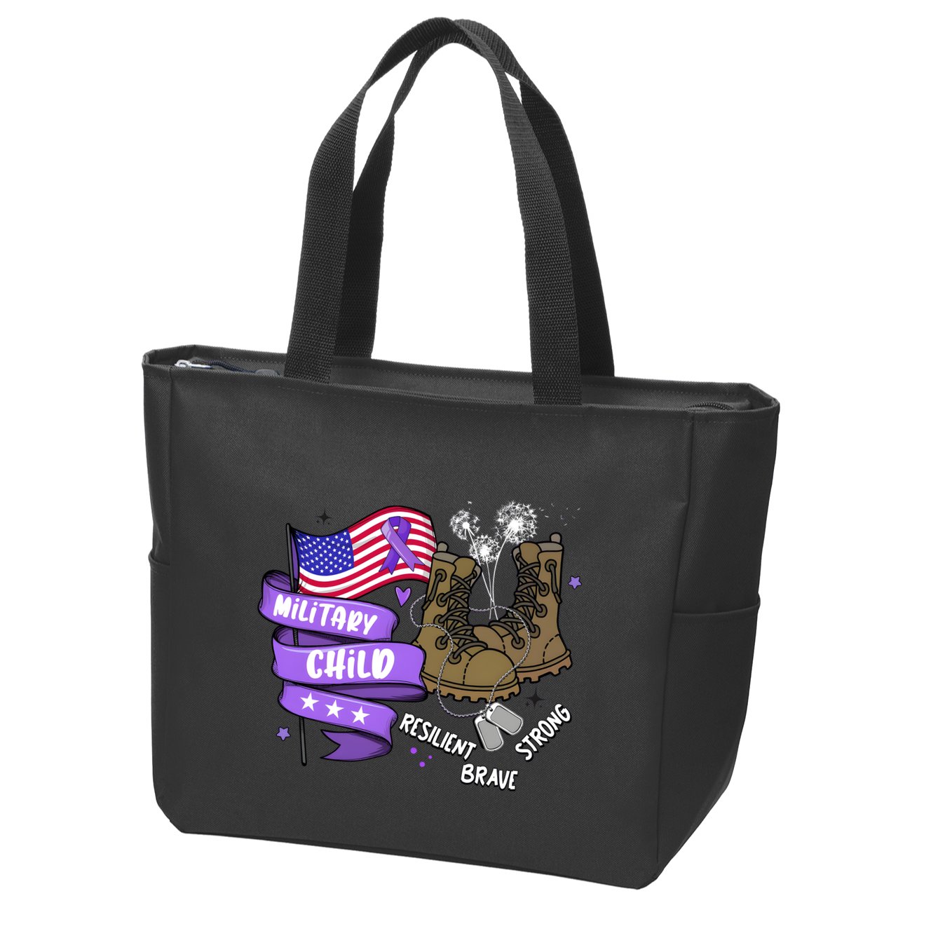 Brave Strong Resilient Military Child Us Flag Zip Tote Bag