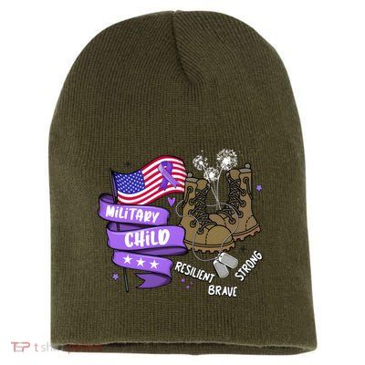 Brave Strong Resilient Military Child Us Flag Short Acrylic Beanie