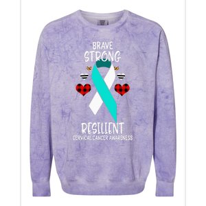 Brave Strong Resilient Cervical Cancer Awareness Ribbon Colorblast Crewneck Sweatshirt