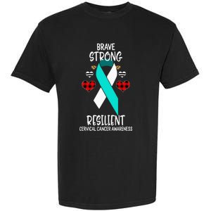 Brave Strong Resilient Cervical Cancer Awareness Ribbon Garment-Dyed Heavyweight T-Shirt