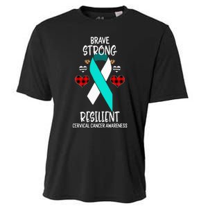 Brave Strong Resilient Cervical Cancer Awareness Ribbon Cooling Performance Crew T-Shirt