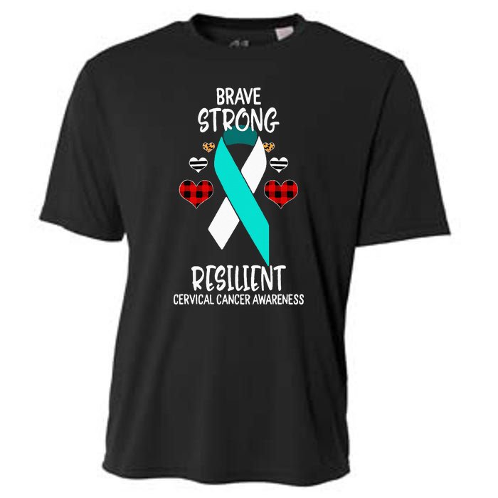 Brave Strong Resilient Cervical Cancer Awareness Ribbon Cooling Performance Crew T-Shirt