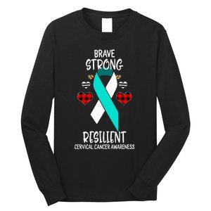 Brave Strong Resilient Cervical Cancer Awareness Ribbon Long Sleeve Shirt