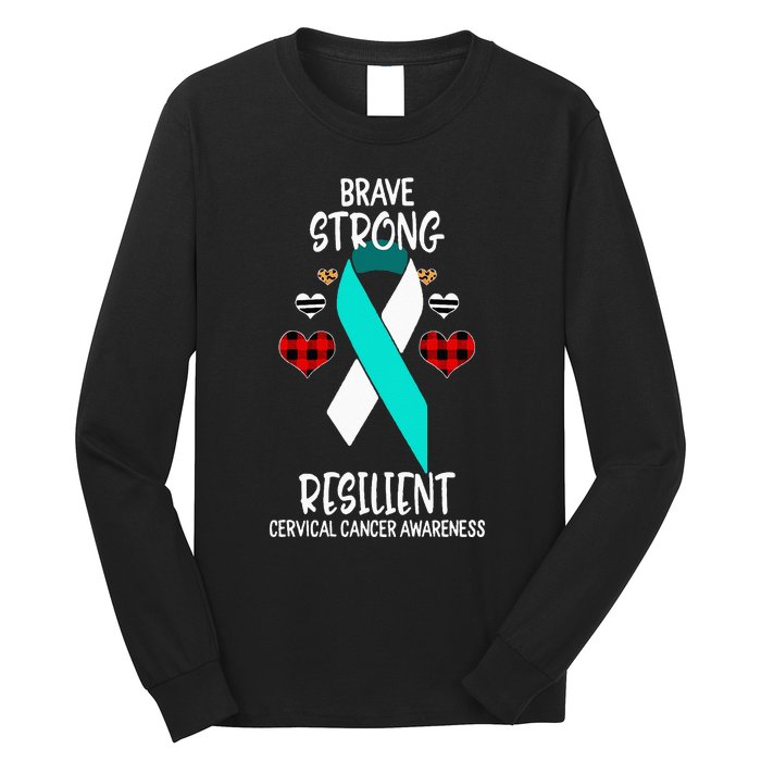 Brave Strong Resilient Cervical Cancer Awareness Ribbon Long Sleeve Shirt