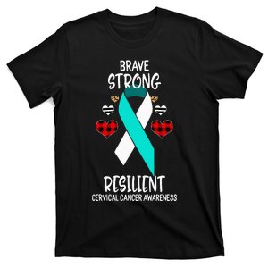 Brave Strong Resilient Cervical Cancer Awareness Ribbon T-Shirt