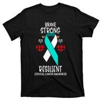 Brave Strong Resilient Cervical Cancer Awareness Ribbon T-Shirt