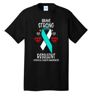 Brave Strong Resilient Cervical Cancer Awareness Ribbon Tall T-Shirt