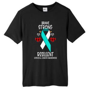 Brave Strong Resilient Cervical Cancer Awareness Ribbon Tall Fusion ChromaSoft Performance T-Shirt