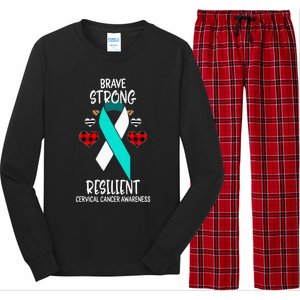 Brave Strong Resilient Cervical Cancer Awareness Ribbon Long Sleeve Pajama Set