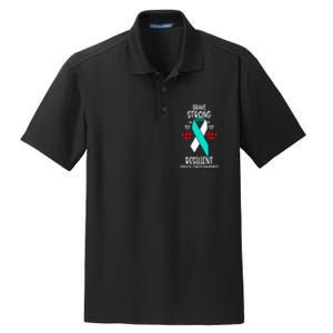 Brave Strong Resilient Cervical Cancer Awareness Ribbon Dry Zone Grid Polo