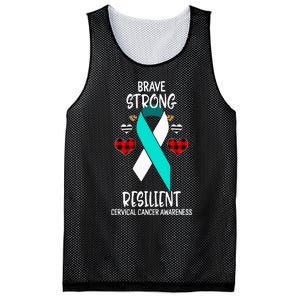 Brave Strong Resilient Cervical Cancer Awareness Ribbon Mesh Reversible Basketball Jersey Tank