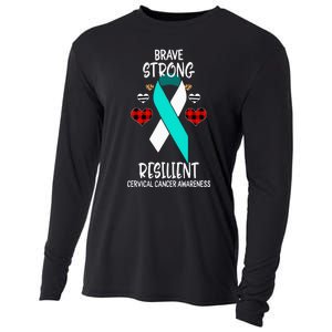 Brave Strong Resilient Cervical Cancer Awareness Ribbon Cooling Performance Long Sleeve Crew