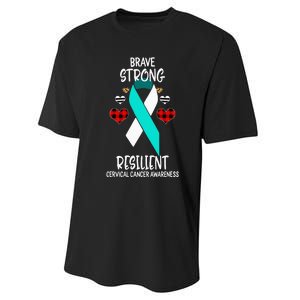 Brave Strong Resilient Cervical Cancer Awareness Ribbon Performance Sprint T-Shirt