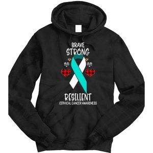 Brave Strong Resilient Cervical Cancer Awareness Ribbon Tie Dye Hoodie