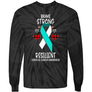 Brave Strong Resilient Cervical Cancer Awareness Ribbon Tie-Dye Long Sleeve Shirt