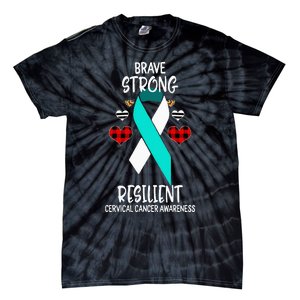 Brave Strong Resilient Cervical Cancer Awareness Ribbon Tie-Dye T-Shirt