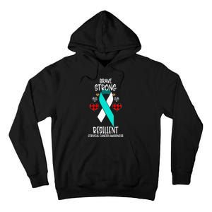 Brave Strong Resilient Cervical Cancer Awareness Ribbon Tall Hoodie