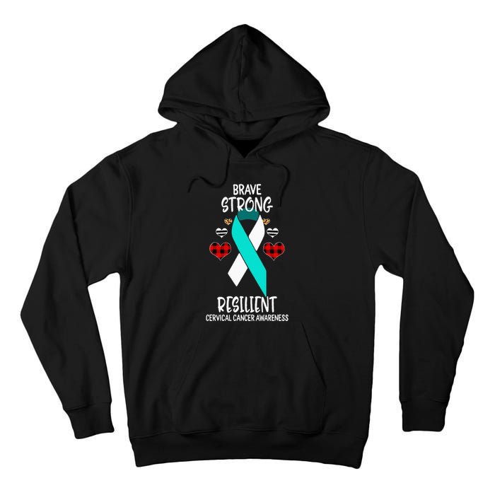 Brave Strong Resilient Cervical Cancer Awareness Ribbon Tall Hoodie