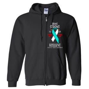 Brave Strong Resilient Cervical Cancer Awareness Ribbon Full Zip Hoodie